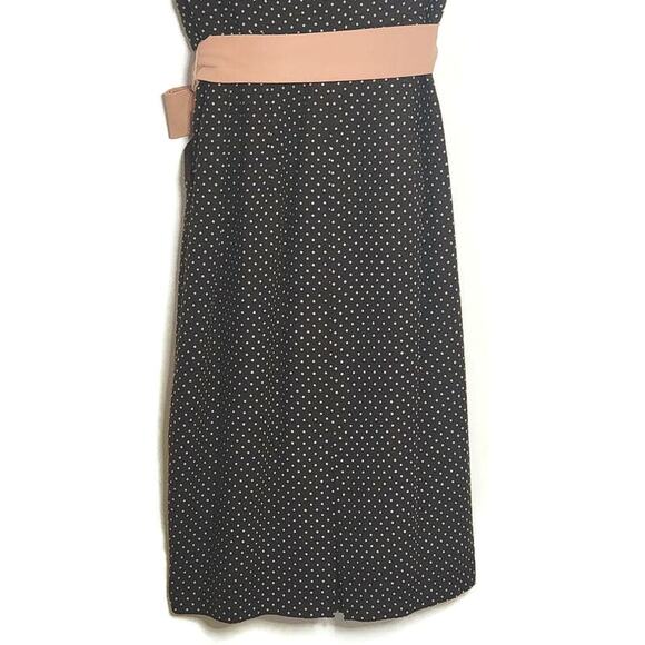 Eva Franco Polka Dot Brown and Pink Dress Tie Waist Midi Classic Chic Party 6 - Picture 9 of 16